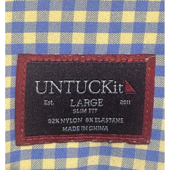 UNTUCKit Long Sleeve‎ Shirt Blue Yellow Gingham Check Slim Fit Men's Size Large - Picture 3 of 4